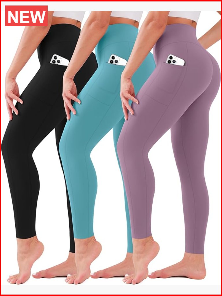 High Waisted Tummy Control Yoga Pants With Pockets 3 Pack